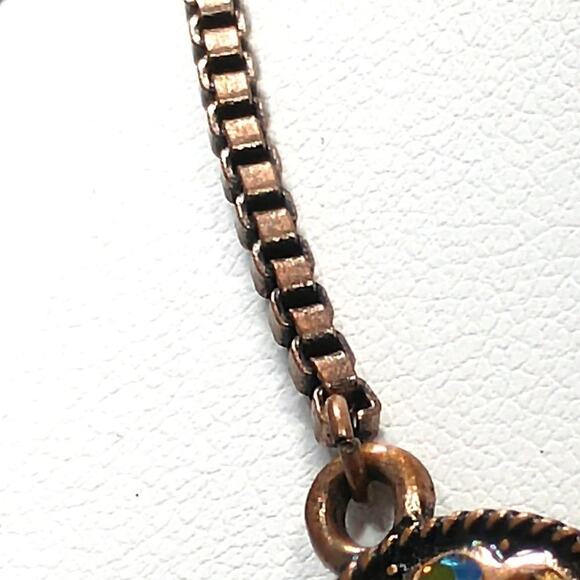 Vintage Topaz Aurora Borealis Rhinestone Copper Tone Choker Necklace 16” - Picture 9 of 9